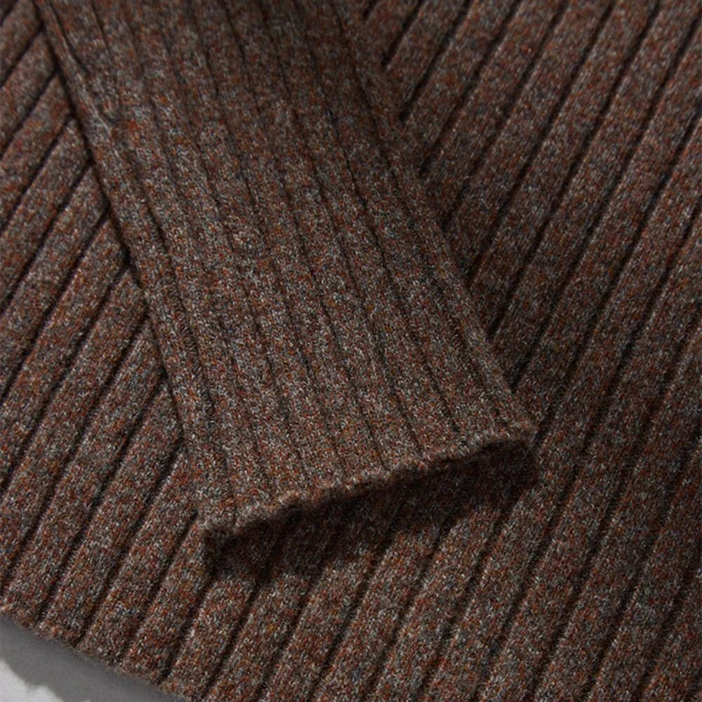 CHICJOC Retro Multi-Color Yarn Knit Sweater with Shirt Collar and Ribbed size 38